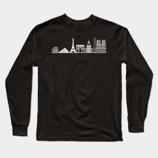 Paris Skyline in white with details Long Sleeve T-Shirt